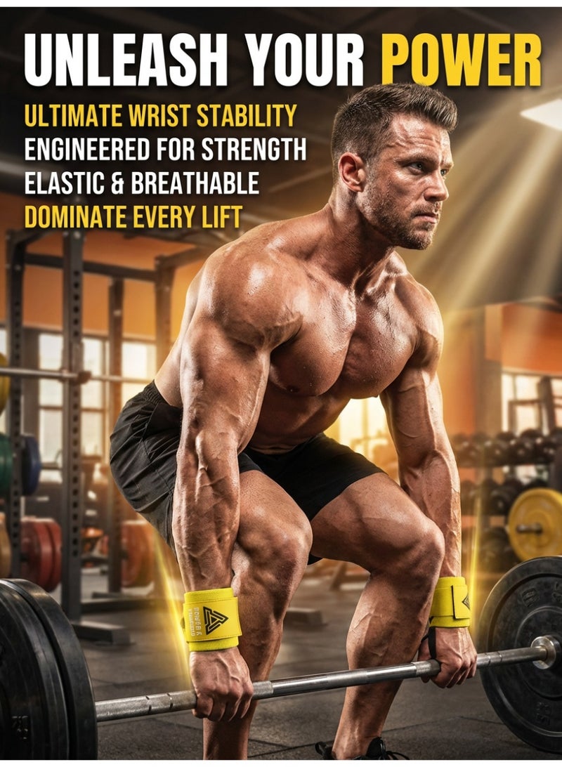 MS MIN Weightlifting Wrist Wraps for Gym Training, Adjustable Velcro Support – Yellow - Image 2